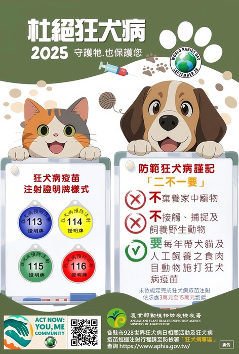 農業部【114年度製作杜絕狂犬病請每年帶牠注射狂犬病疫苗】宣導海報圖片